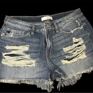 KanCan Blue Denim Distressed Shorts